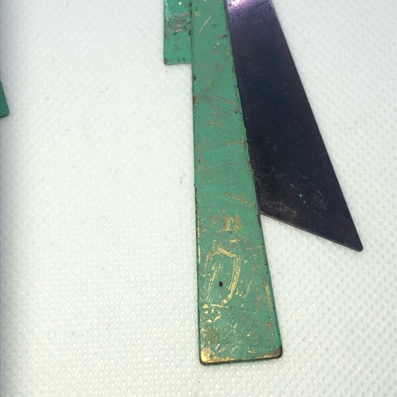 Mint Green Rustic Geometric Earrings - Picture 3 of 5